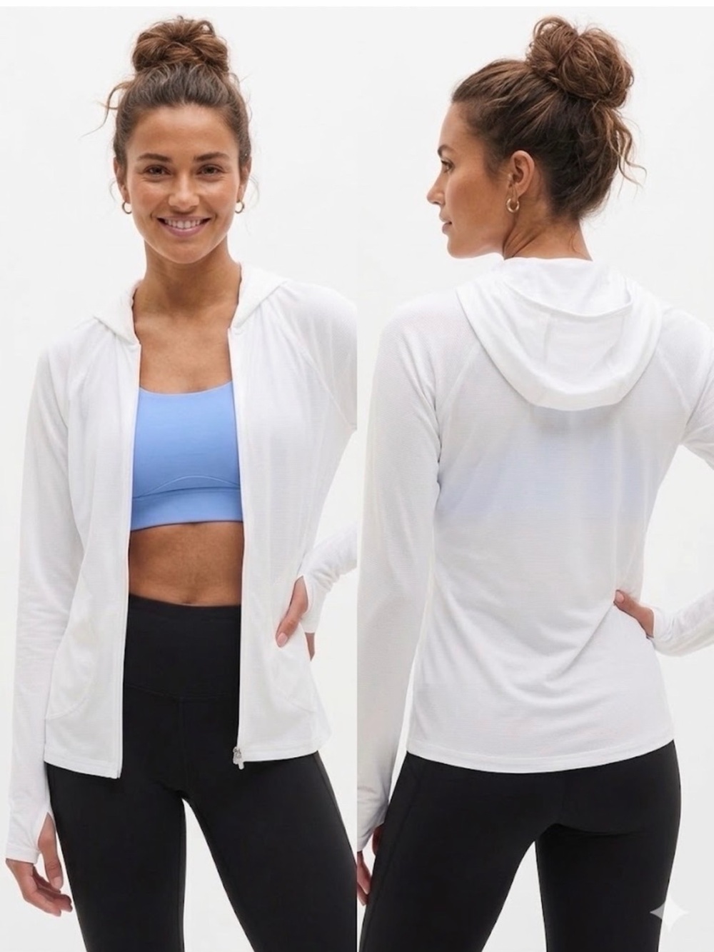 Athleta Pacifica Illume White Full-Zip Lightweight Hooded Upf Relaxed Jacket